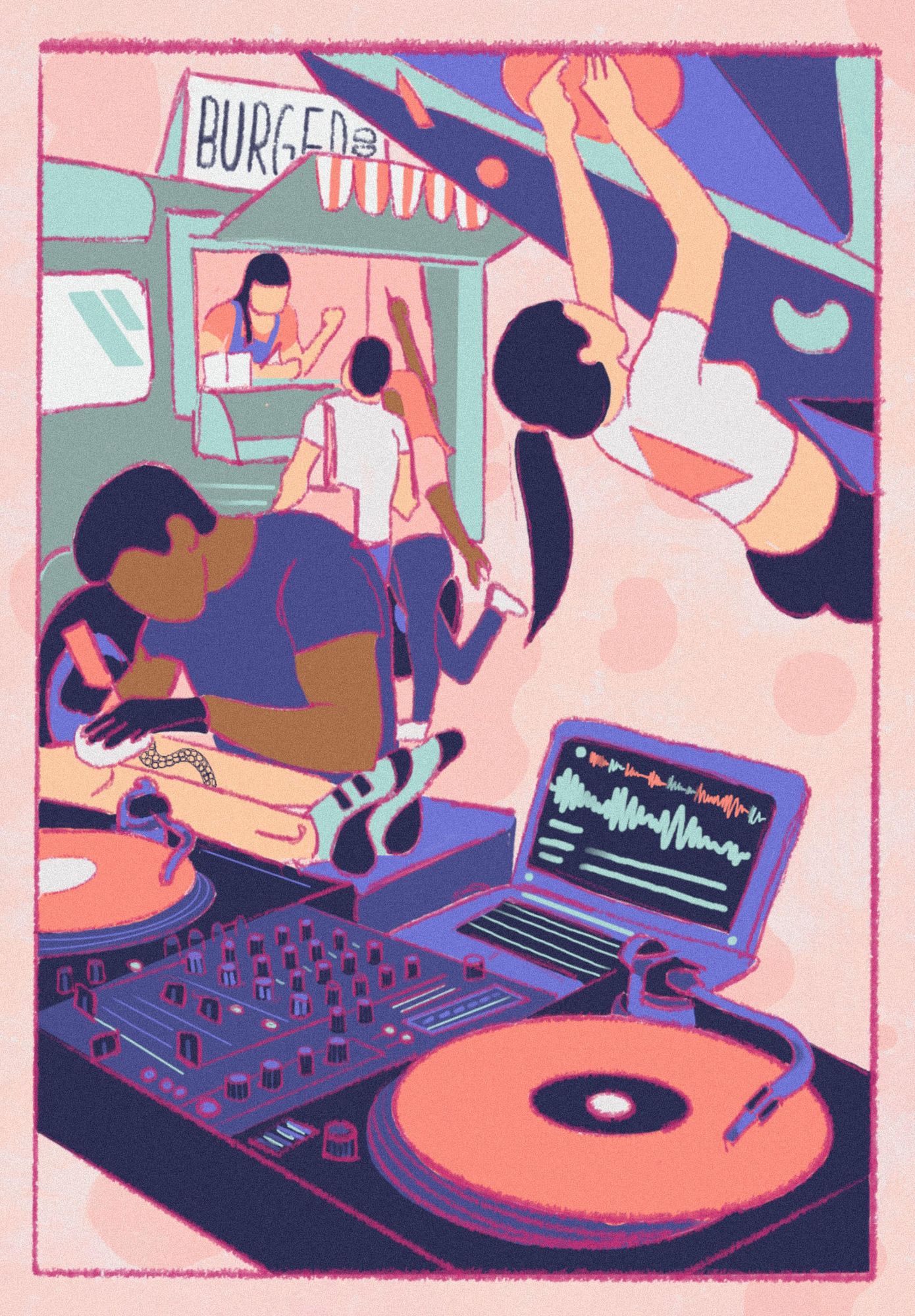 freelance illustration salle de sport dj burger restaurant