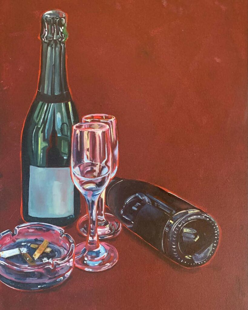 peinture acrylique nature morte fin de soiree