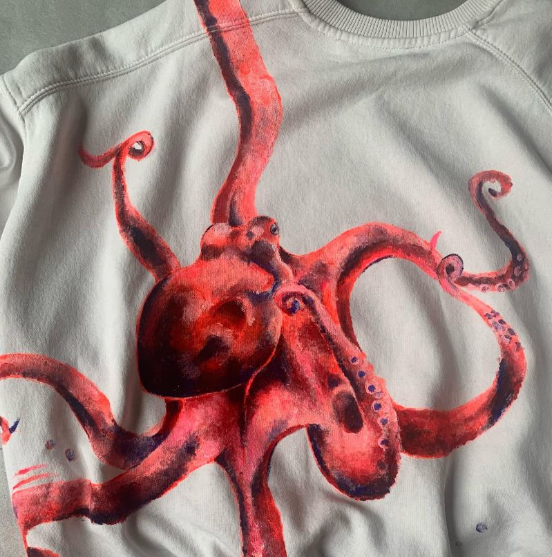 peinture textile vetement poulpe sur mesure